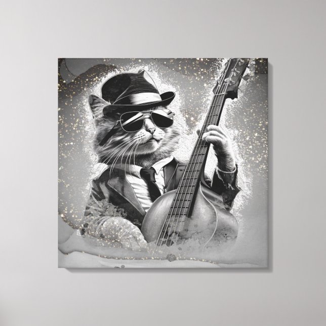 *~ AP91 Grau Percussionist Cool Cat DRUMMER Leinwanddruck (Vorderseite)
