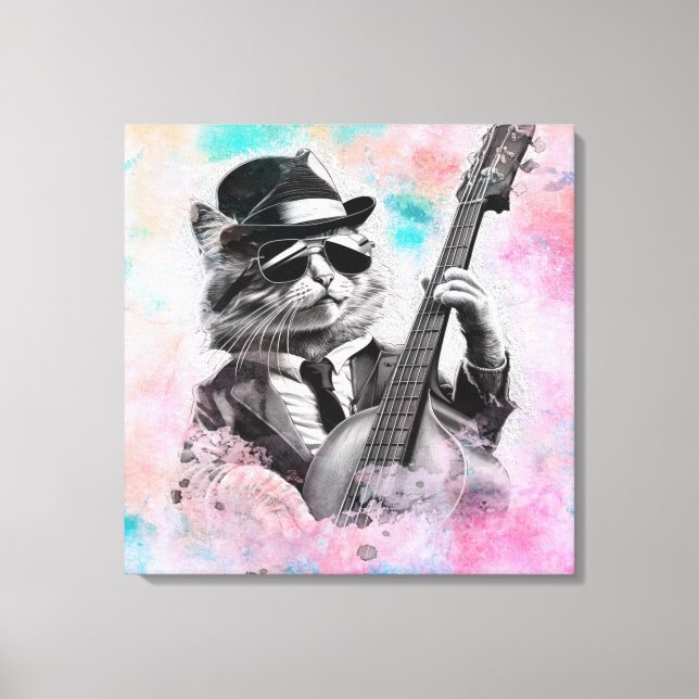 *~ AP91 Pink Blue Percussionist Cool Cat DRUMMER Leinwanddruck (Vorderseite)