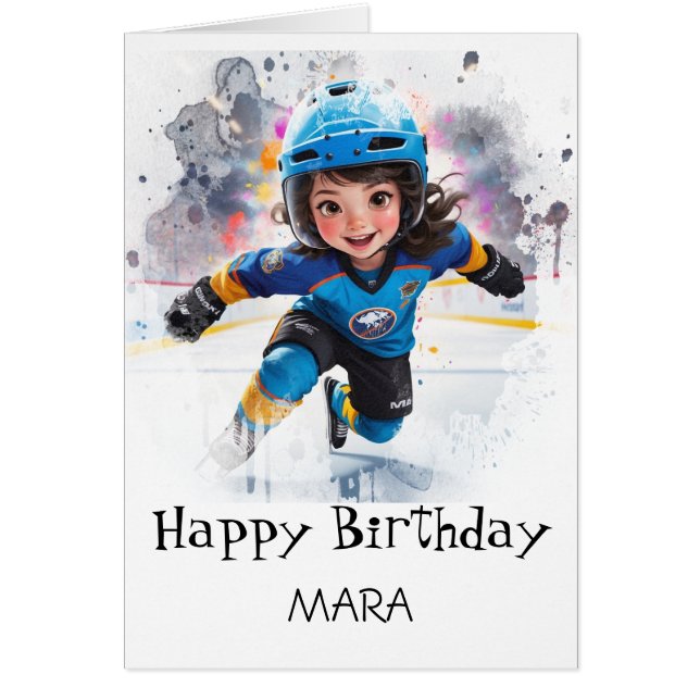 *~* AP94 18 Hockey Girl Player Cute Birthday Card (Vorne)