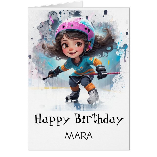 *~* AP94 22  Hockey Girl Player Cute Birthday Card (Vorne)
