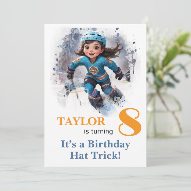 *~* AP94 DIY k-8 Cute Hockey Girl Birthday Einladung (Stehend Vorderseite)