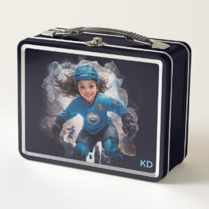*~* AP94 Eishockey Mädchen Spielerin Süße Initia Metall Brotdose