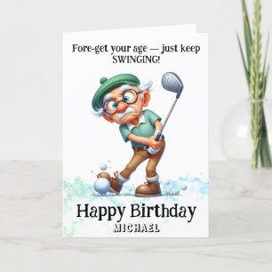 *~* AP94 Fun Senior Man Golf Swing Birthday Card Dankeskarte