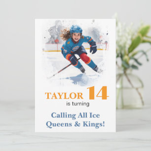 *~* AP94 k-15 DIY Niedlich Hockey Girl Geburtstag Einladung