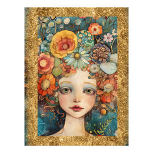 *~  AP95 Capricieuse Frau Blumen Gold Glitter Kuns Fotodruck