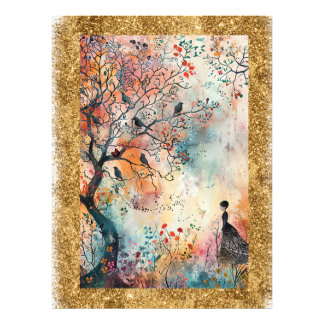 * AP95 Whimsical Watercolor Art Nature Glitzer Fotodruck