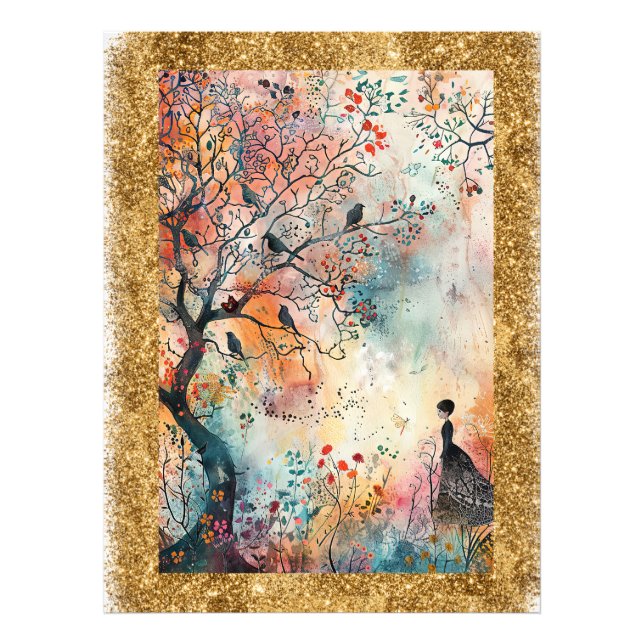* AP95 Whimsical Watercolor Art Nature Glitzer Fotodruck (Vorne)
