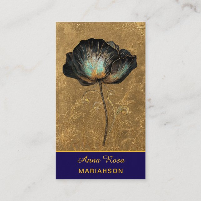 *~* AP98 Elegant Flower Gold 14  Vintage  QR  Visitenkarte (Vorderseite)