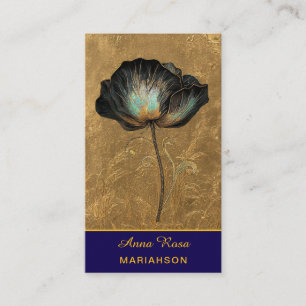 *~* AP98 Elegante Blume Gold 14 Vintage QR Visitenkarte