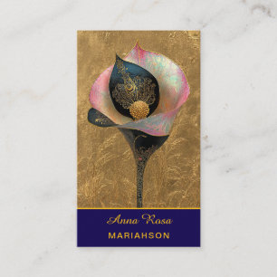 *~* AP98 Elegante Blume Gold 9 Vintage QR  Visitenkarte