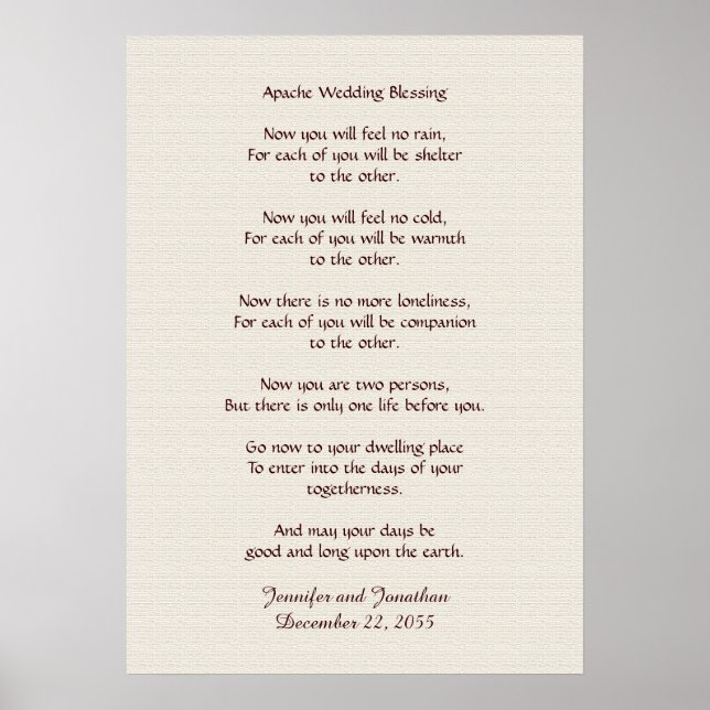 Apache Wedding Segen 20x28 Imitate rustikal textur Poster (Vorne)