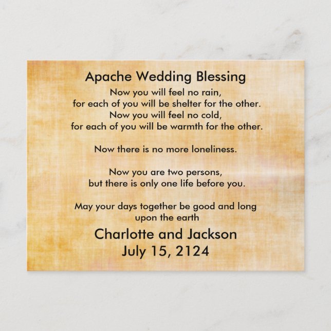 Apache Wedding Segen Altes Papier 3 Postkarte (Vorderseite)
