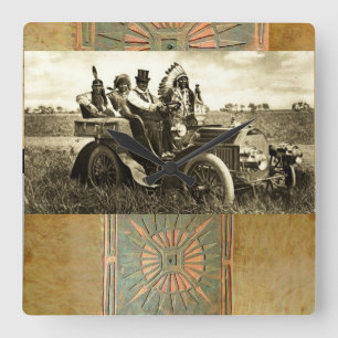 APACHES AND GERONIMO DRIVING A MOTOR CAR QUADRATISCHE WANDUHR