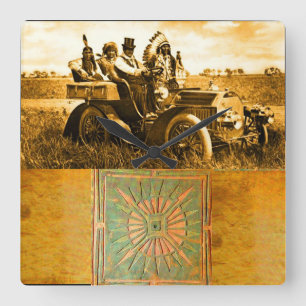 APACHES AND GERONIMO DRIVING A MOTOR CAR QUADRATISCHE WANDUHR