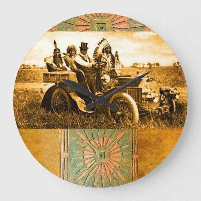 APACHES UND GERONIMO FAHREN MIT EINEM KRAFTWAGEN GROßE WANDUHR (Vorderseite)