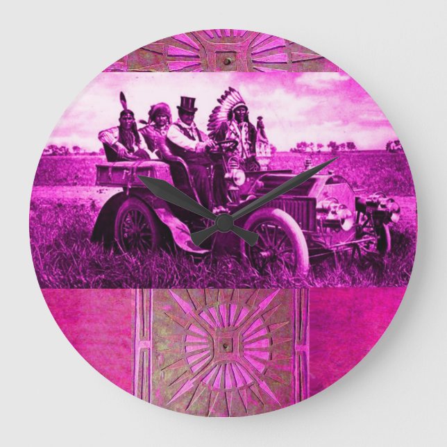 APACHES UND GERONIMO FAHREN MIT EINEM KRAFTWAGEN GROßE WANDUHR (Vorderseite)