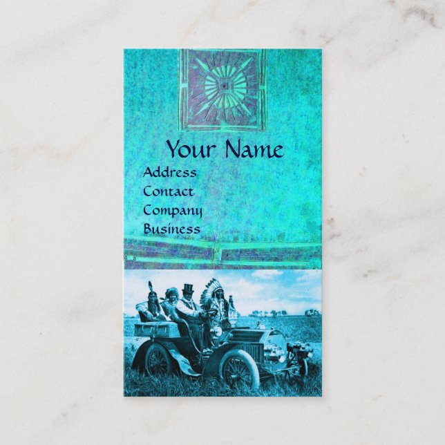 APACHES UND GERONIMO FAHREN MIT EINEM KRAFTWAGEN VISITENKARTE (Vorderseite)