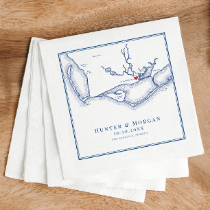 Apalachicola FL Map Elegant Navy Blue Wedding Serviette