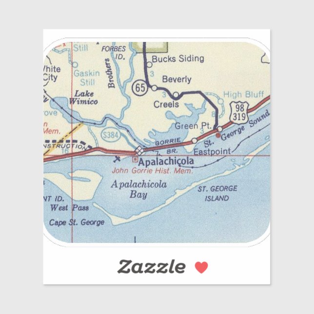 Apalachicola FL Vintage Karte Aufkleber (Blatt)