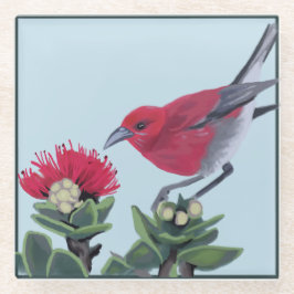 Apapane & Lehua Blossom Hawaii Nature Illustration Glasuntersetzer