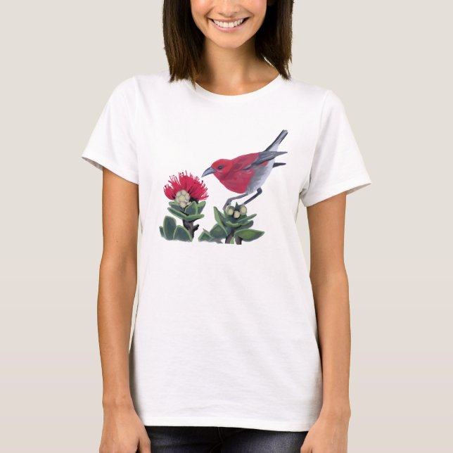 Apapane & Lehua Blossom Hawaii Nature illustration T-Shirt (Vorderseite)
