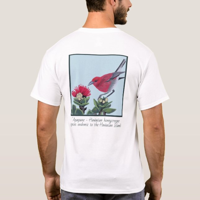 Apapane & Lehua Blossom Hawaii Nature Illustration T-Shirt (Rückseite)