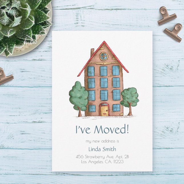 Apartment Building with Trees Moving Anuncement (I've moved! Single apartment moving announcement)