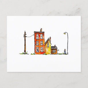 Apartment in Aquarellfarbe mit Street Light Postkarte