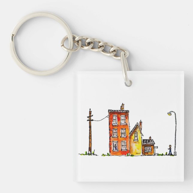 Apartment in Aquarellfarbe mit Street Light Schlüsselanhänger (Vorderseite)