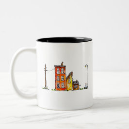 Apartment in Aquarellfarbe mit Street Light Zweifarbige Tasse