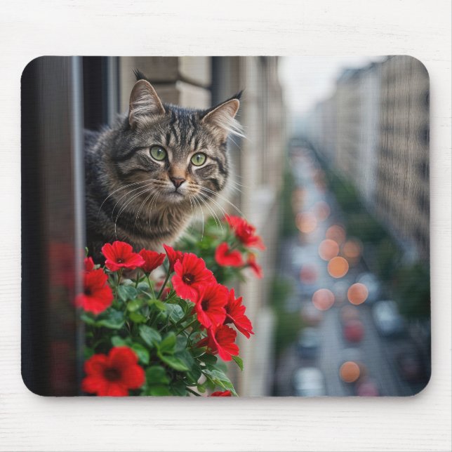 Apartment Tabby Cat in Window Mousepad (Vorne)