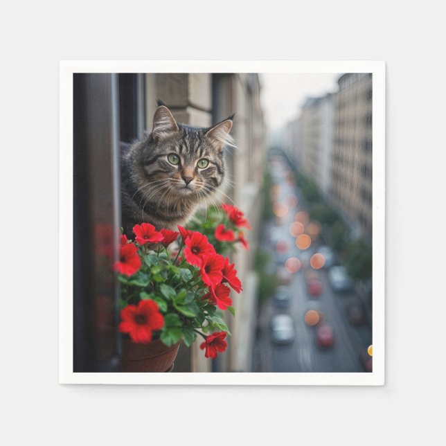 Apartment Tabby Cat in Window Serviette (Vorderseite)