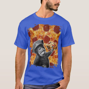Ape Apes Chimp Chimpanzee Eating Pizza Funny Premi T-Shirt