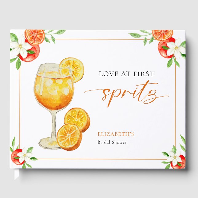 Aperol Liebe auf den ersten Spritz Orange Brautpar Gästebuch (Vorderseite)