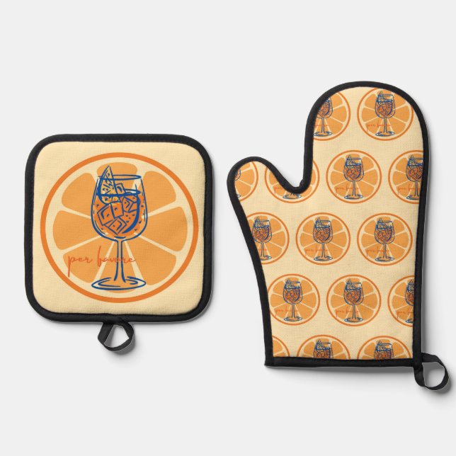 Aperol Per Favore Ofenhandschuh & Topflappen-Set (Vorderseite)
