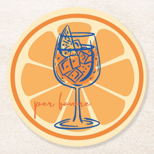Aperol Per Favore Runder Pappuntersetzer (Vorderseite)