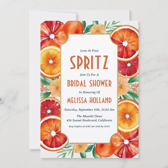 aperol Spritz Brautdusche Einladungen (Vorderseite)