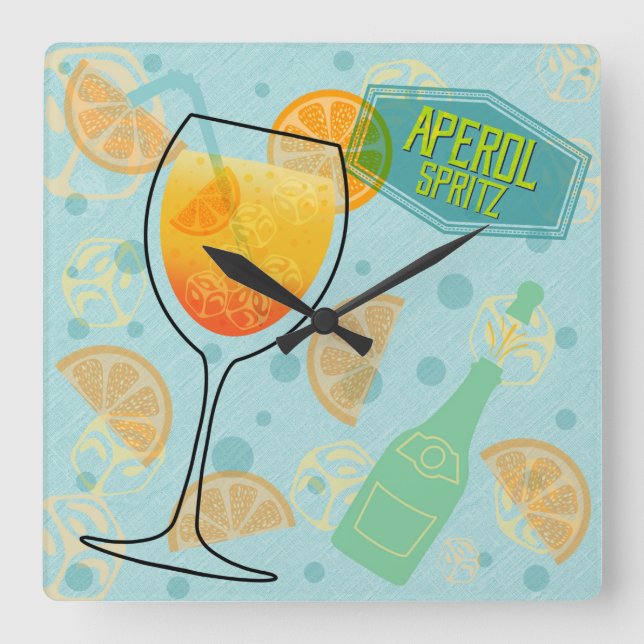Aperol Spritz Cocktail Quadratische Wanduhr (Vorderseite)