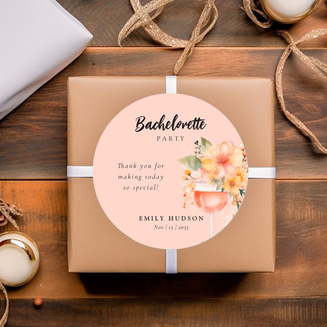 Aperol Spritz Floral Junggeselinnen-Abschied Runder Aufkleber (Von Creator hochgeladen)