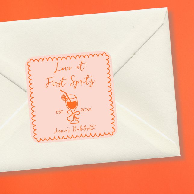 Aperol Spritz Playful Chic Hand Drawn Bachelorette Quadratischer Aufkleber (Aperol Spritz Playful Chic Hand Drawn Bachelorette Square Sticker)