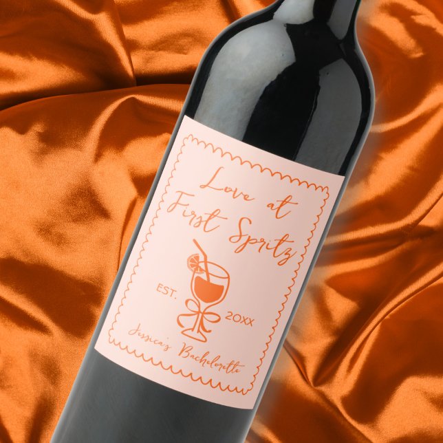 Aperol Spritz Playful Chic Hand Drawn Bachelorette Weinetikett (Aperol Spritz Playful Chic Hand Drawn Bachelorette Wine Label)