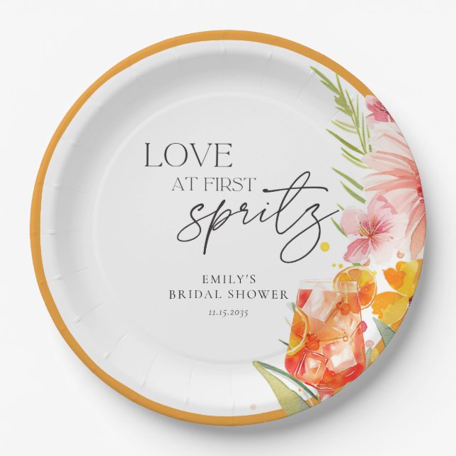 Aperol Spritz Watercolor Brautparty Pappteller (Vorderseite)