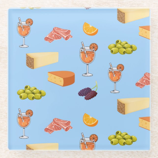 Aperol- und Käse-Muster Glasuntersetzer (Vorderseite)