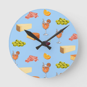 Aperol- und Käse-Muster Runde Wanduhr