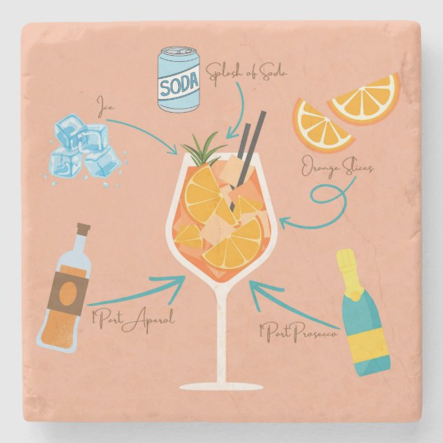 Aperolrecipe Steinuntersetzer (Vorderseite)