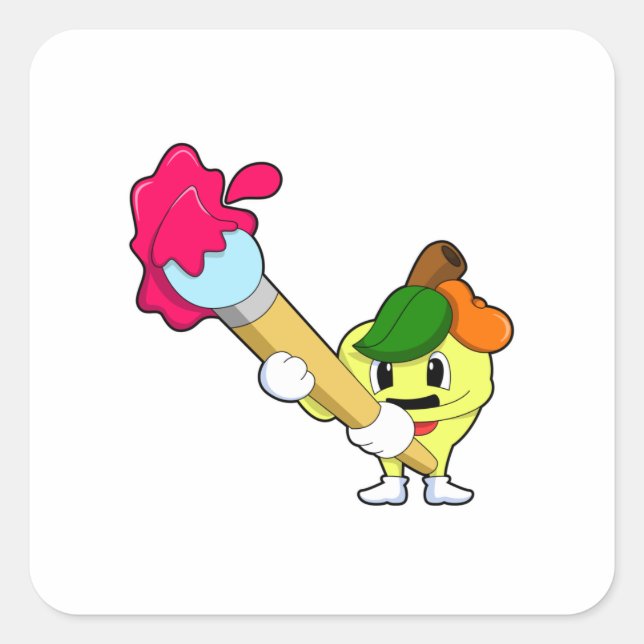 Apfel als Maler mit Pinsel Quadratischer Aufkleber (Vorderseite)