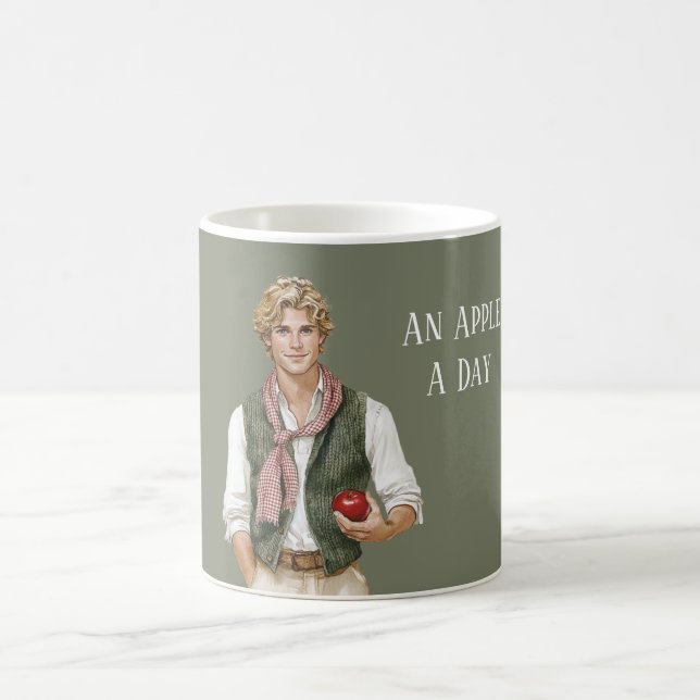 Apfel am Tag Mann Grüne Weste Kaffeetasse (Mittel)