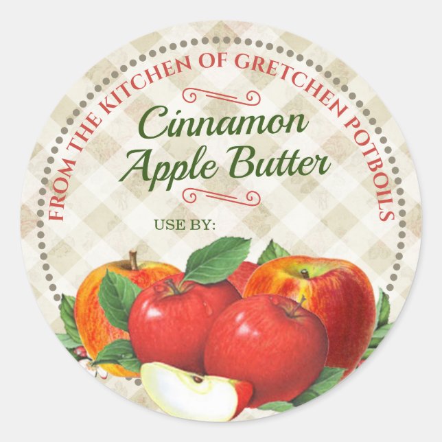 Äpfel Apfelkuchen füllen Obstkonserven Runder Aufkleber (Vorderseite)