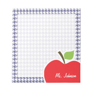 Apfel auf dunkelblau-grauem Houndstooth Notizblock
