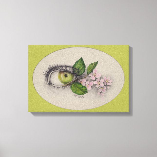 Apfel aus meinem Auge Surreal zeichnend Kunst Grün Leinwanddruck (Vorderseite)